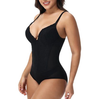 Body modellante in pizzo da donna con ferretto, controllo della pancia, modellante per tutto il corpo, corsetto con scollo a V, top, tuta, slip, lingerie, abbigliamento sexy