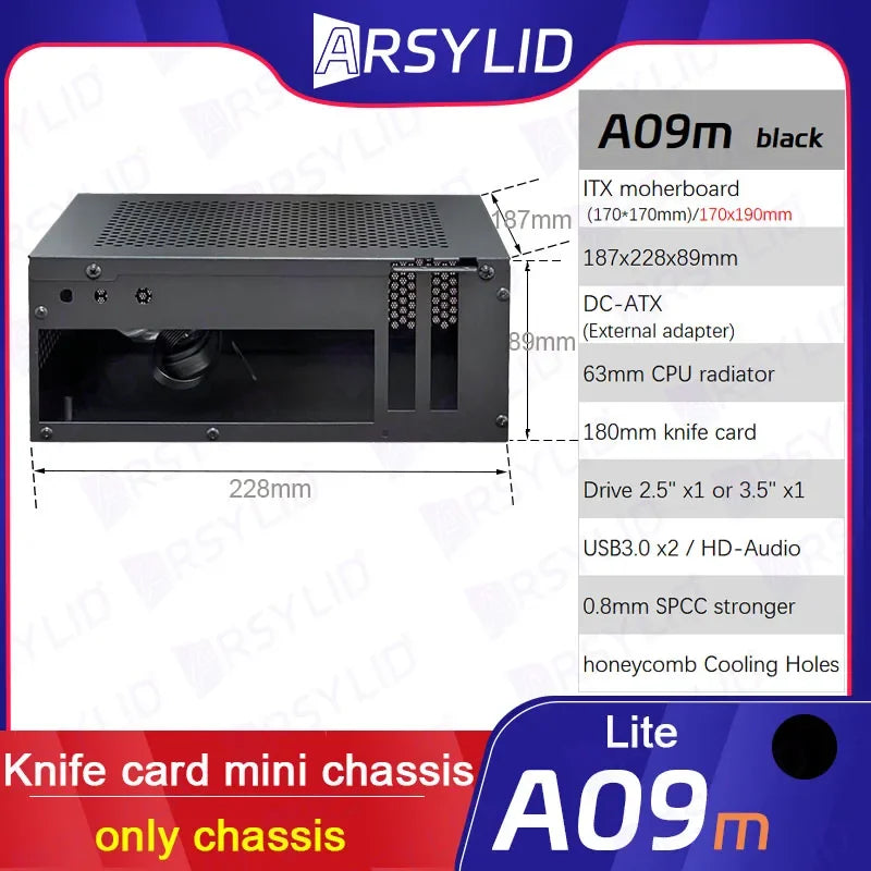 A09m 3.8L ITX Telaio Coltello Scheda A4 HTPC Computer portatile Supporto PC PCIe 2.5' SSD Drive Mini IPC Flex PSU Case