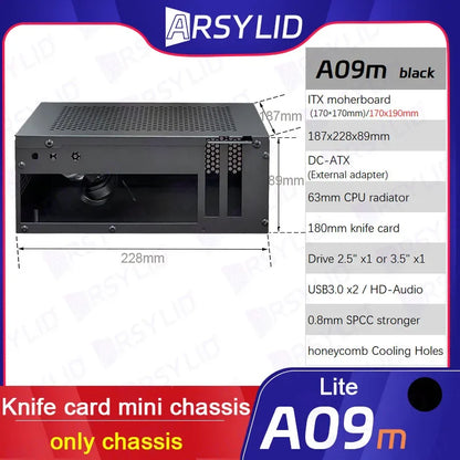 A09m 3.8L ITX Telaio Coltello Scheda A4 HTPC Computer portatile Supporto PC PCIe 2.5' SSD Drive Mini IPC Flex PSU Case