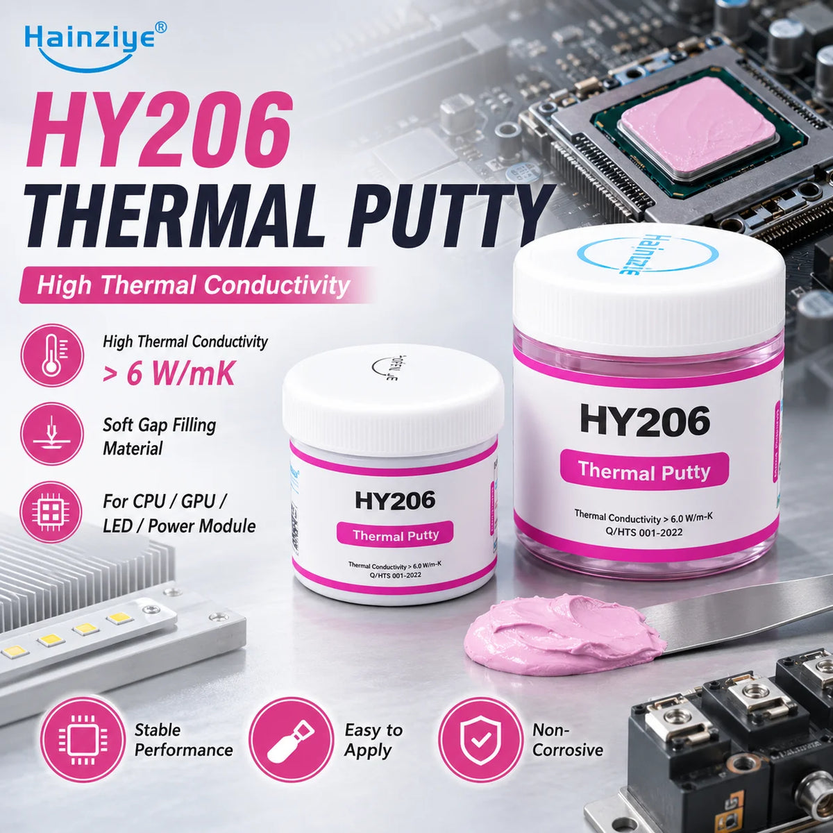 Pasta Termica Originale Halnziye HY206 6.0W/m-K Sostitutiva dei Pad Termici per Raffreddamento CPU GPU VRAM Laptop