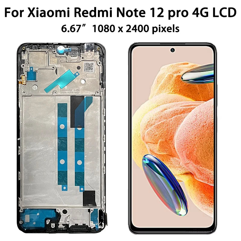 6.67 "AMOLED Per Xiaomi Redmi Note 12 Pro 4G Display LCD Touch Screen Digitizer Assembly Sostituzione ‎ 2209116 AG LCD
