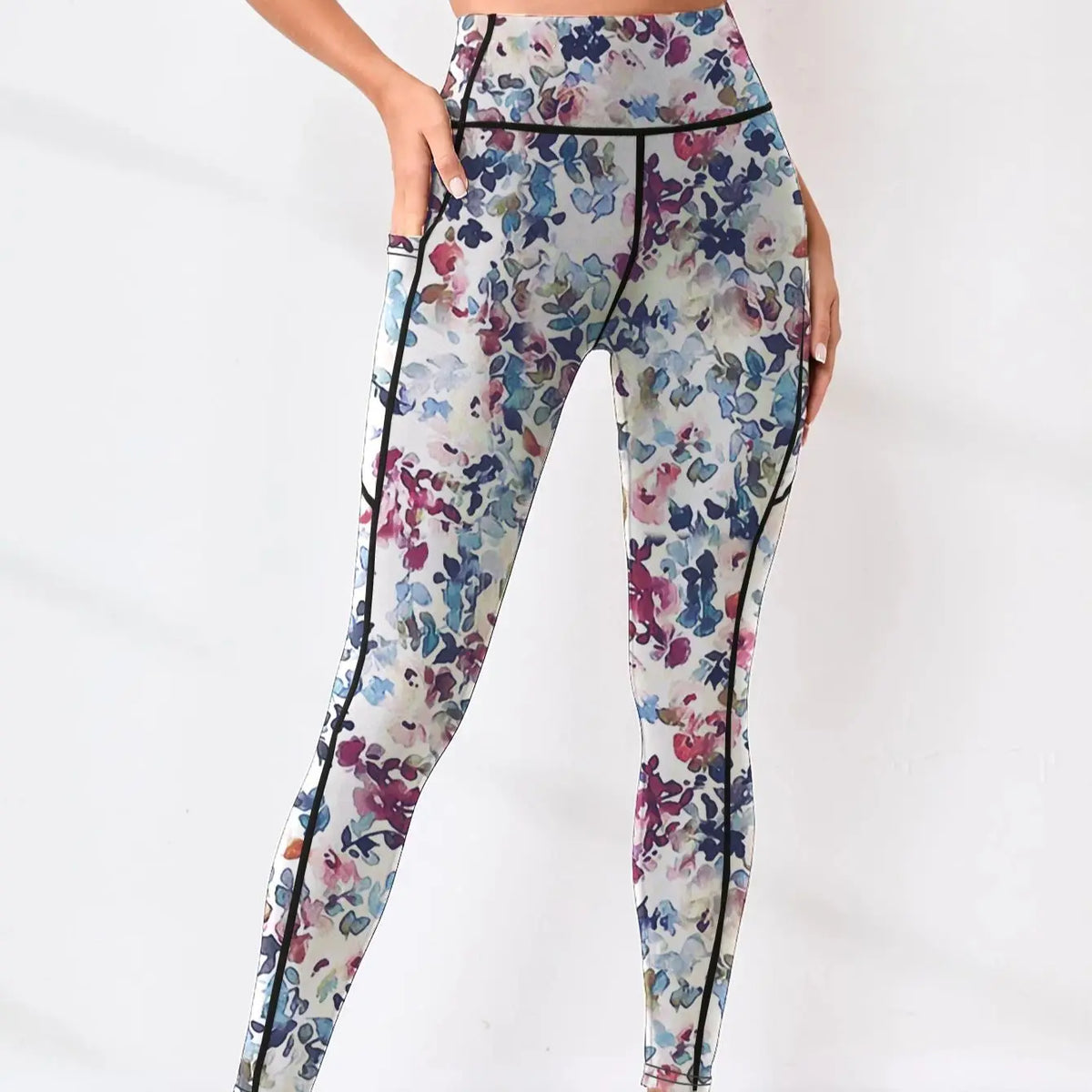 Pantaloni fitness da donna con tasca a vita alta stampati abbinati a pantaloni da yoga addominali attillati, adatti per correre, escursioni e sp