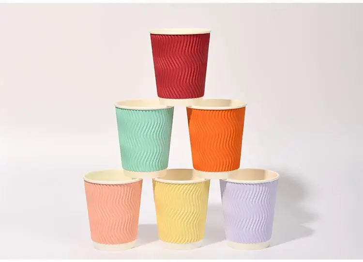 20 set di bicchieri di carta usa e getta colorati, onde di carta ondulata, antiscottatura, tazze da tè al latte, tazze da caffè confezionate da asporto con coperchio