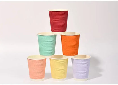 20 set di bicchieri di carta usa e getta colorati, onde di carta ondulata, antiscottatura, tazze da tè al latte, tazze da caffè confezionate da asporto con coperchio
