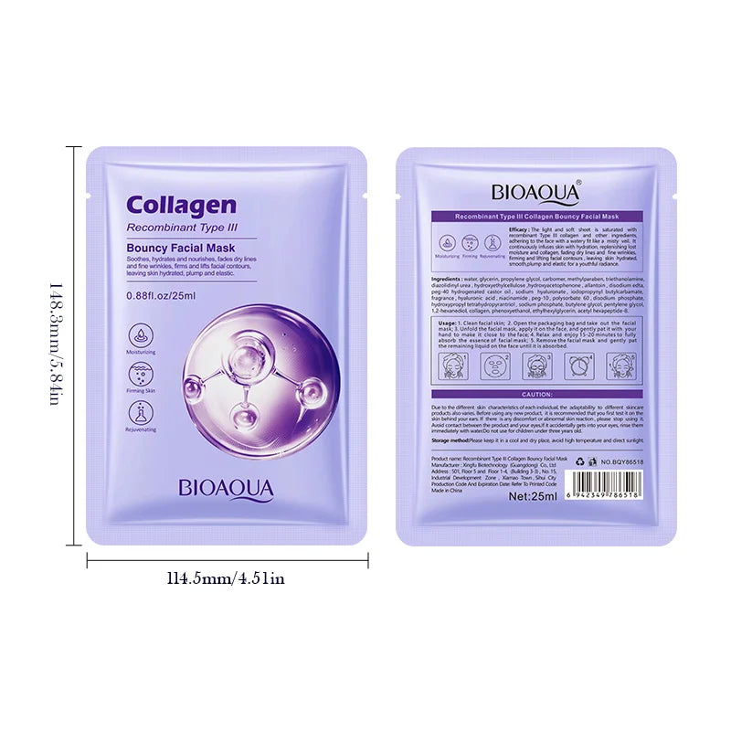 10 pz BIOAQUA Collagene Maschere Per Il Viso Anti Rughe Anit-Aging Idratante Sbiancamento Maschera Per Il Viso Prodotti Per La Cura Della Pelle Del Viso