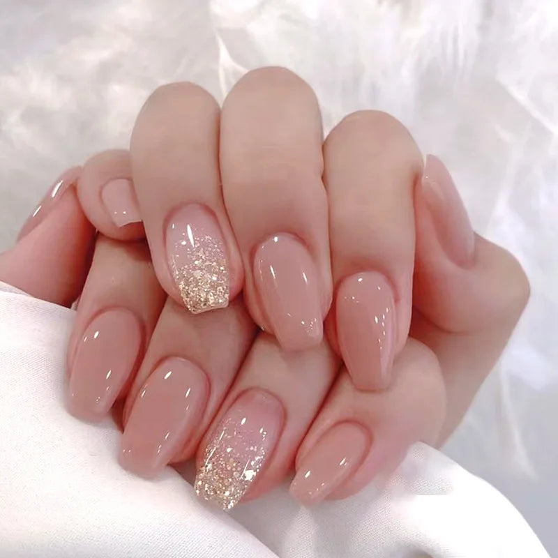 24 pezzi Stampa sulle unghie Design floreale Balletto di media lunghezza Unghie finte Moda Marrone Copertura completa Suggerimenti per manicure Set di unghie finte danneggiabili