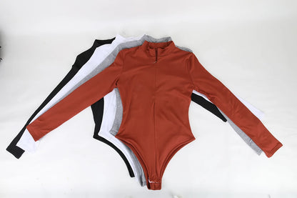 Body con colletto alla coreana con cerniera Donna Manica lunga Spazzolato Abiti invernali con fondo Sexy Streetwear Body Shaper Body pancia piatta