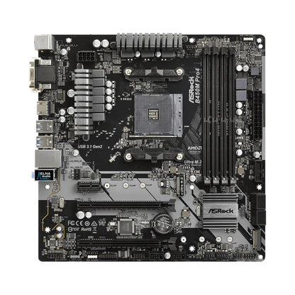 Scheda madre ASRock B450M PRO4, compatibile con CPU 5950X, 5800X3D, 5700X3D, 5600X, 5600G, 1700X, 2700X, socket AM4 AMD, 4 slot DDR4, 3200 MHz, formato MATX.
