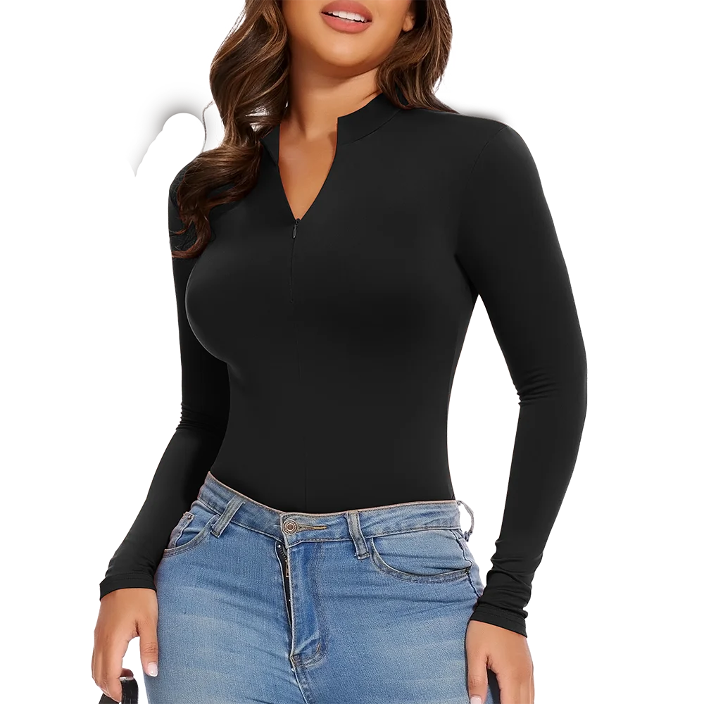 Body con colletto alla coreana con cerniera Donna Manica lunga Spazzolato Abiti invernali con fondo Sexy Streetwear Body Shaper Body pancia piatta