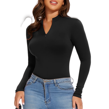 Body con colletto alla coreana con cerniera Donna Manica lunga Spazzolato Abiti invernali con fondo Sexy Streetwear Body Shaper Body pancia piatta