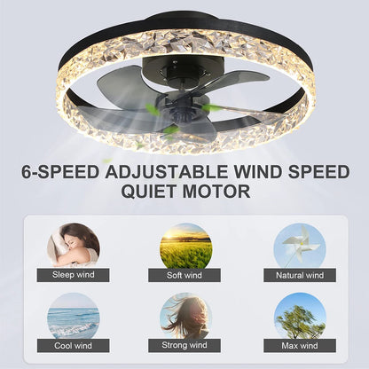 Ventilatore da Soffitto Intelligente con Lampada, Controllo Remoto e App, 6 Livelli di Vento, Dimmerabile, Nero Bianco 50CM, Ventilatore per Raffreddamento Domestico