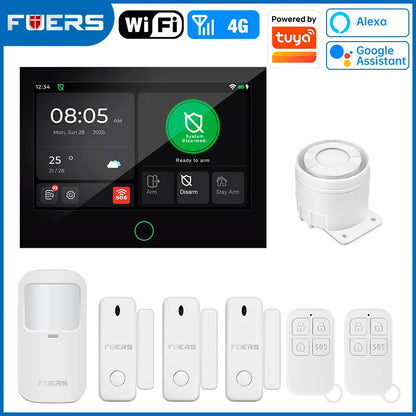 FUERS Sistema di Allarme Domestico 4G con Schermo TFT da 7 Pollici G70 Sistema di Allarme Antifurto Wireless GSM WiFi Compatibile con Tuya Smart