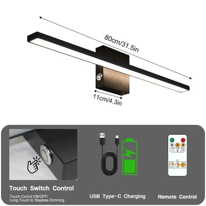 Lampada da parete ricaricabile con batteria da 6000 mAh, ideale per illuminare quadri, con interruttore dimmerabile e telecomando, lampade da parete senza fili.