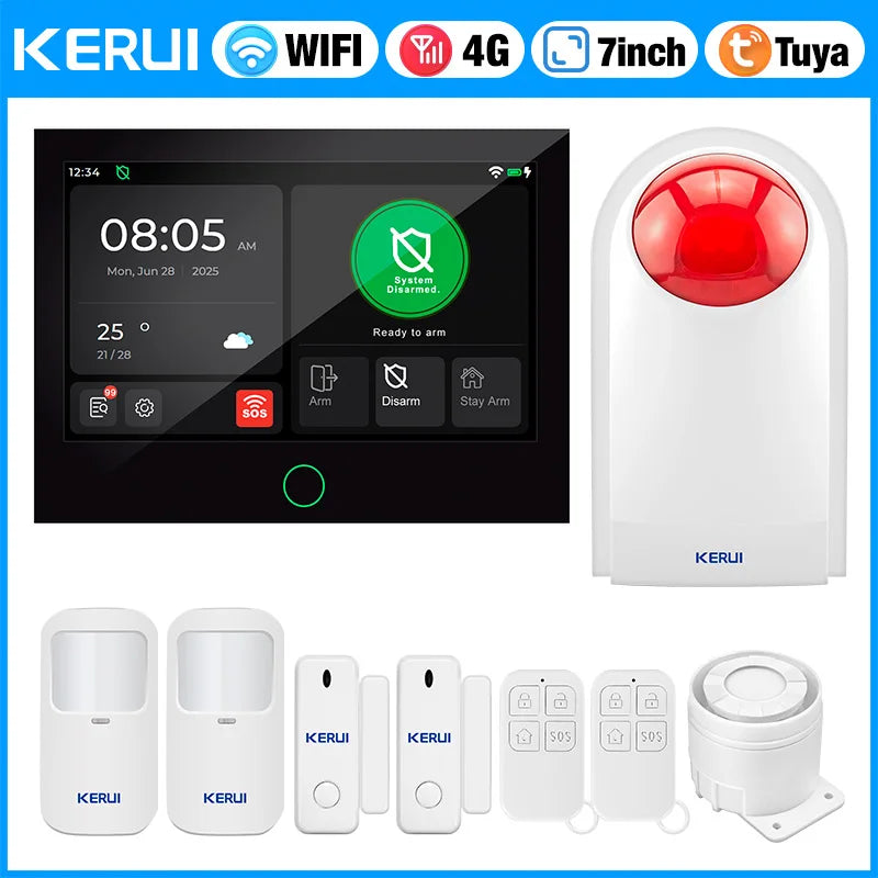 Consegna veloce KERUI Tuya WiFi + 4G Set di sistemi di allarme domestico con touch screen da 7 pollici dal magazzino ES Protezione di sicurezza dell'allarme G70