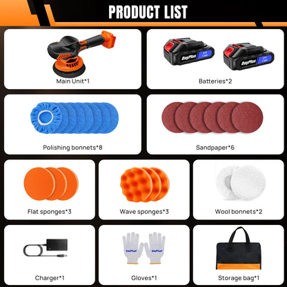 Lucidatrice per auto senza fili, macchina per lucidare con 2800-5500 giri/min, portatile 6", include 2 batterie, attivazione con un solo clic, indicatore del livello della batteria, indicatore delle marce.