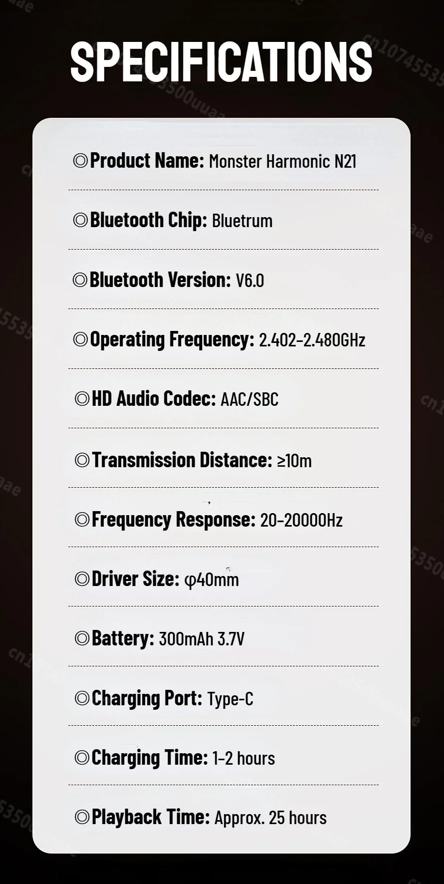 Cuffie Bluetooth 6.0 Monster N21 con Doppia Modalità EQ, Auricolari Stereo Immersivi, Pieghevoli Over-Ear, con Microfono, Cablate/Wireless