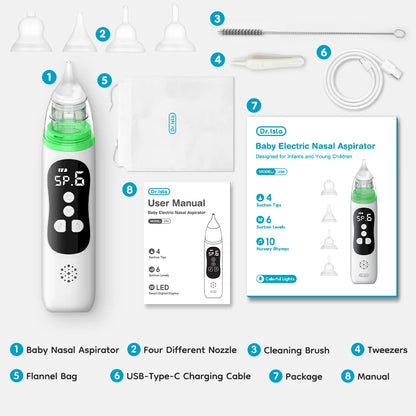 MAMIJOY Aspiratore nasale elettrico per bambini, pulitore nasale silenzioso per neonati, per ostruzioni e rinite, aspiratore nasale per neonati U94