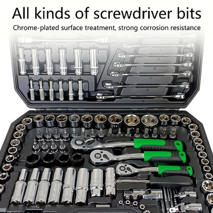 Set di 46 utensili per la riparazione meccanica di autoveicoli, multifunzionale, con bussole, chiavi e cricchetti, per la riparazione di auto, kit di attrezzi meccanici.