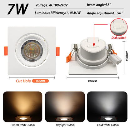 Faretto Orientabile 7W con Regolazione Colore 3000K 4000K 6000K, Illuminazione CCT 7W, Sostituzione Downlight per Illuminazione Direzionale Domestica (1-10 Pezzi)