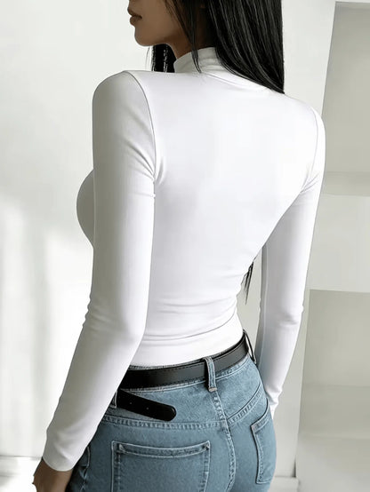 Maglia calda a maniche lunghe, aderente, in stile casual Y2K, ideale per l’autunno e l’inverno, con stampa a fiocco di neve natalizia, da indossare come strato termico, modello lungo e alla moda.