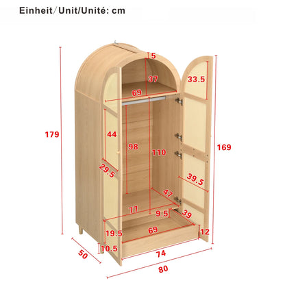 Armadio moderno e lussuoso con ante curve, spazio di archiviazione generoso, appendiabiti e cassetti, per camera da letto e aree d'ingresso