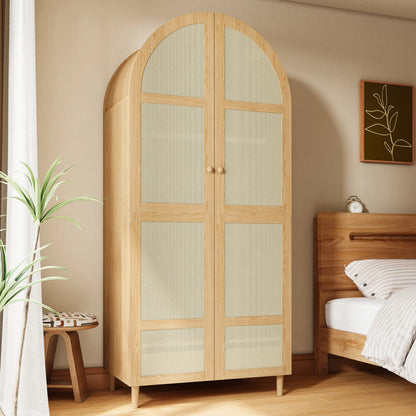 Armadio moderno e lussuoso con ante curve, spazio di archiviazione generoso, appendiabiti e cassetti, per camera da letto e aree d'ingresso