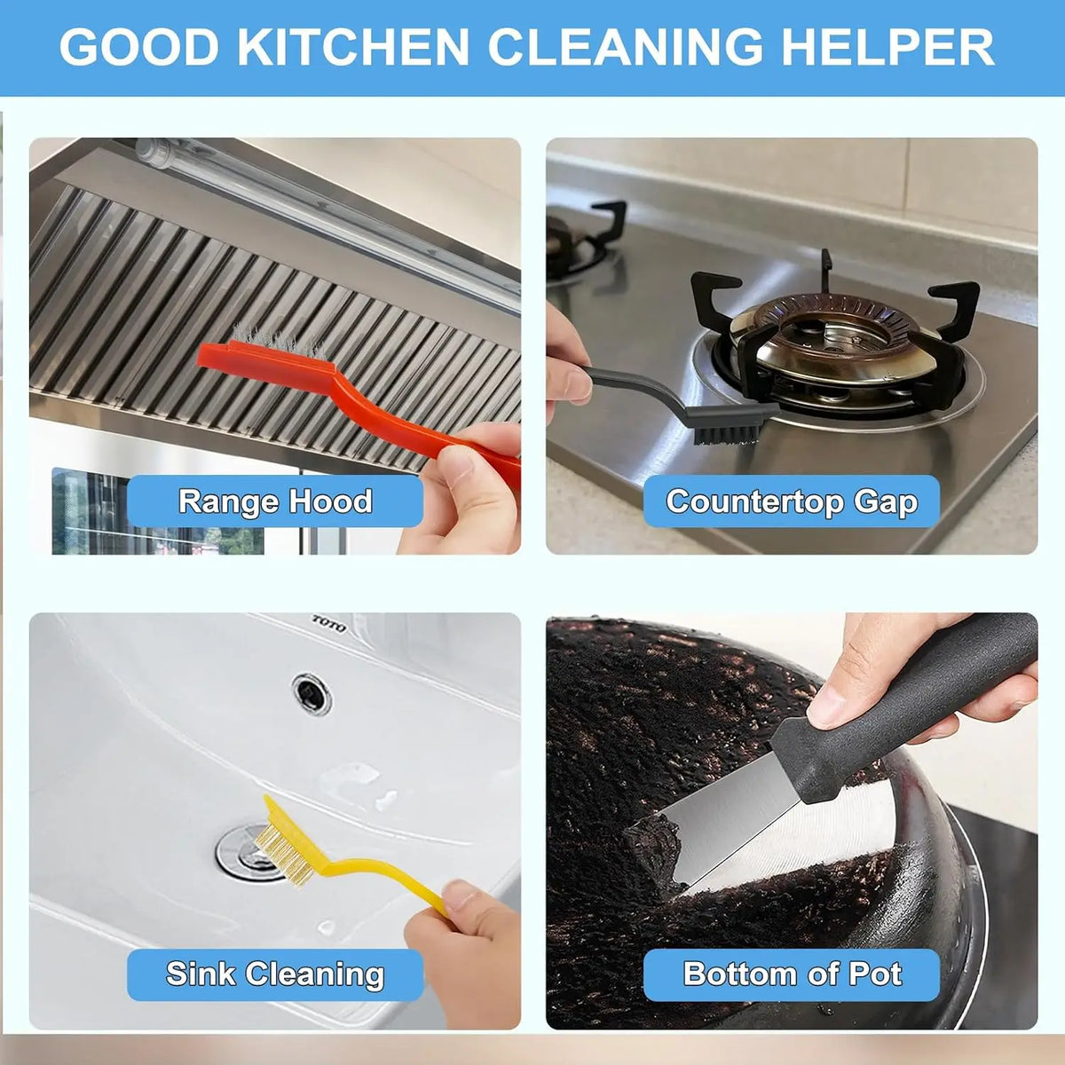 Set di 8/9 Spazzole per Pulizia Fessure, Accessori Multiuso a Setole Rigide per Cucina, Bagno, Angoli, Fughe, Lavandino