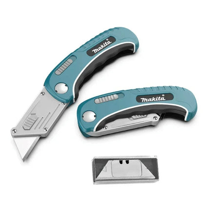 Coltello multiuso Makita con lame a scatto, caricamento facile, lame extra retrattili, impugnatura comoda in gomma, strumento manuale combinato completo