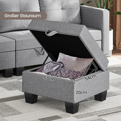 Divano componibile con spazio contenitore, chaise longue trasformabile per soggiorno e camera da letto