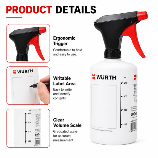 Flacone Spray Ricaricabile Professionale WURTH Germania, Erogatore a Grilletto Resistente agli Agenti Chimici, Dispenser per Sgrassatore e Lubrificante Auto