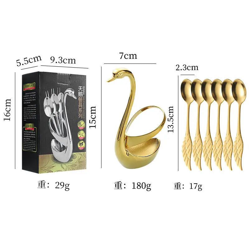 Set di forchette eleganti con base a forma di cigno, cucchiaio da caffè, dessert e insalata in acciaio inossidabile, posate per torte, stoviglie a zero sprechi, dropship