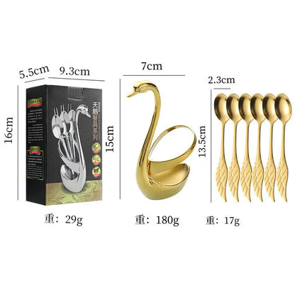 Set di forchette eleganti con base a forma di cigno, cucchiaio da caffè, dessert e insalata in acciaio inossidabile, posate per torte, stoviglie a zero sprechi, dropship