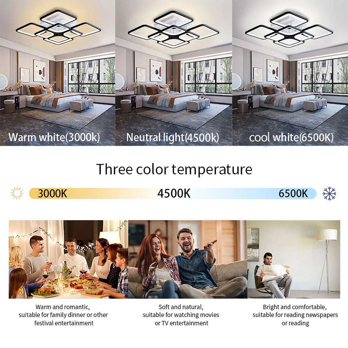 Lampadario LED IRALAN dal Design Quadrato per Camera da Letto e Soggiorno, Lampada da Soffitto Moderna per la Casa, Illuminazione a Soffitto in Bianco e Nero