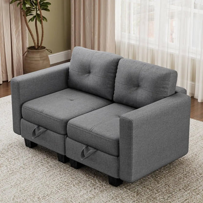 Divano componibile con spazio contenitore, chaise longue trasformabile per soggiorno e camera da letto