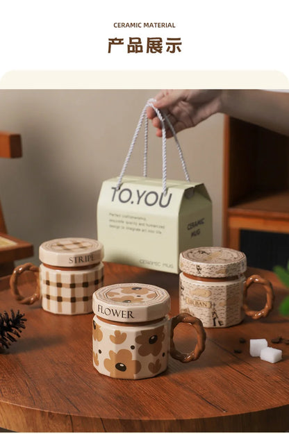 Tazze in ceramica retrò creative, alto livello di aspetto, tazze famose in Internet, souvenir di lusso leggero, tazze da caffè con LIDS