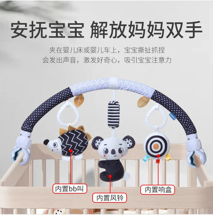 Passeggino per neonati Arco giocattolo Bar da gioco Divertimento Neonati Attività sensoriale regolabile per capicorda e seggiolino sicuro per auto Letto sospeso Giocattoli