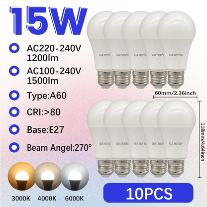 Confezione da 1-10 Lampadine LED 15W 120V 220V 3000K 4000K 6000K Luce Diurna CRI80 Senza Sfarfallio per Illuminazione Domestica Camera da Letto