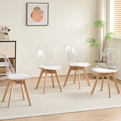 Set di 4 sedie da pranzo trasparenti gambe in legno sedia moderna e confortevole in PU per cucina camera da letto soggiorno mobili da cucina per la casa