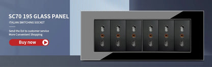 DELEFU Presa a Muro in Vetro Temperato Nero con USB Type-C per Ricarica Rapida, Interruttore Schuko, TV Sat, Telefono, Campanello, Italia/Cile