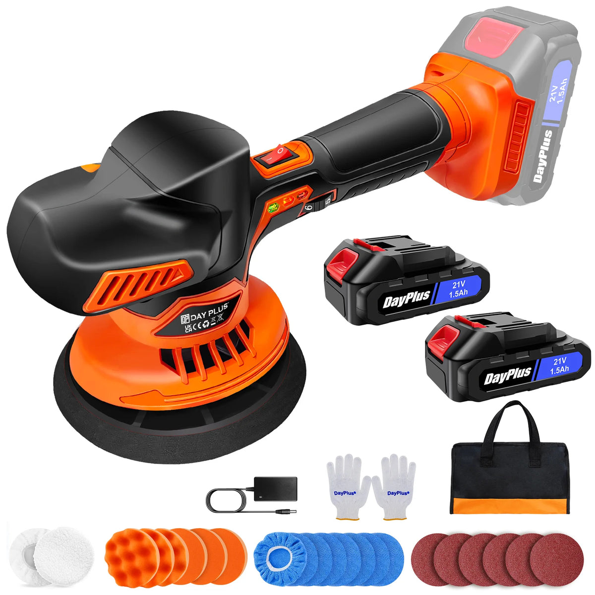 Lucidatrice per auto senza fili, macchina per lucidare con 2800-5500 giri/min, portatile 6", include 2 batterie, attivazione con un solo clic, indicatore del livello della batteria, indicatore delle marce.
