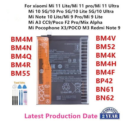 100% originale BM4M BM4N BM4Q BM4R BM55 BM4V BM52 BM4K BM4H BM4F BP42 BN61 BN62 batteria per Xiaomi Mi 11 Lite/11 Pro/11 Ultra