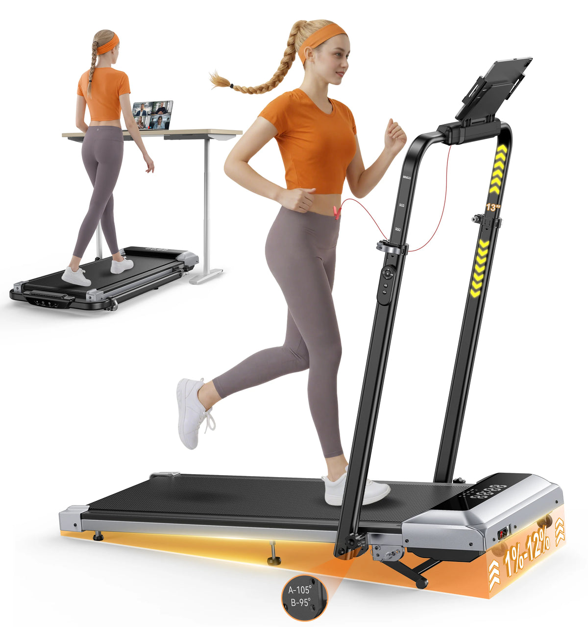 Toputure TP6 Walking Pad 12% Incline Treadmill 6 In 1 Walking Running 2.5HP Foldable Under Desk Treadmill With Adjustable Height Armrest LED Display Indoor Home Gym Exercise Office Treadmill 40dB Low noise Treadmill