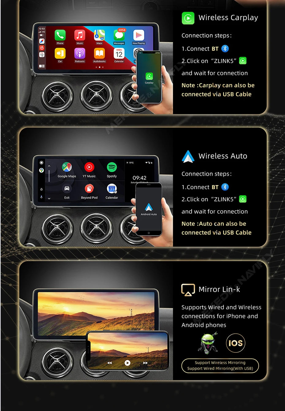 MEKEDE 10.25/12.3” QLED Snapdragon 4G Wireless CarPlay Auto per Mercedes Benz Classe C W205 S205 2014-2018 Lettore multimediale per auto
