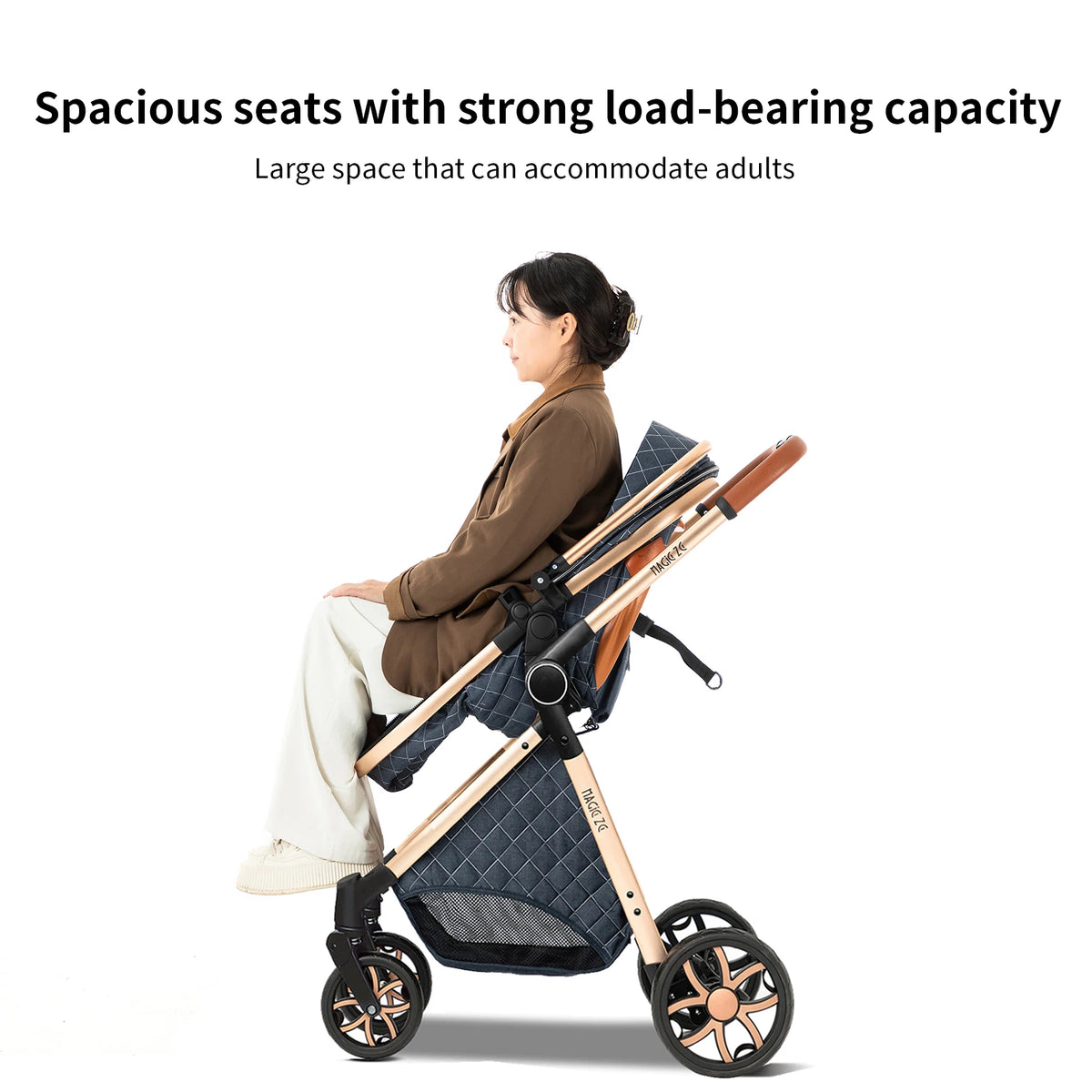 Passeggino Magic ZC 3 in 1, Sistema da Viaggio Compatto e Pieghevole con Navicella, Seggiolino Auto per Neonati e Seduta Reversibile, Carrozzina High Landscape, Ruote Ammortizzate, Manubrio Regolabile, Chiusura con Una Mano,