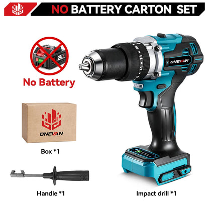 Trapano elettrico brushless ONEVAN 1500W, avvitatore a batteria, martello perforatore per lavorazione del legno, utensile elettrico compatibile con batteria Makita 18V.