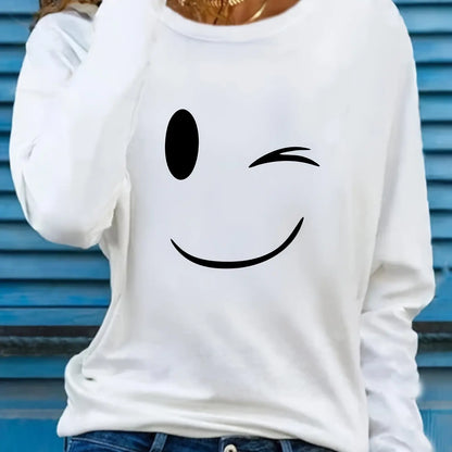 T-shirt da donna in 100% cotone, modello slim, a maniche lunghe, top bianco sottile, maglietta da donna