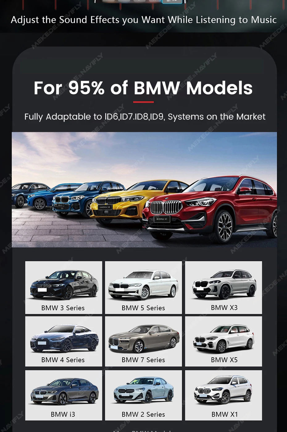 Mekede Android 13, processore a 8 core, 8 GB di RAM, 128 GB di memoria, TV box portatile, CarPlay wireless, Android Auto wireless, navigazione GPS, menu multimediale, equalizzatore, compatibile con BMW ID6, ID7, ID8, ID9, sup
