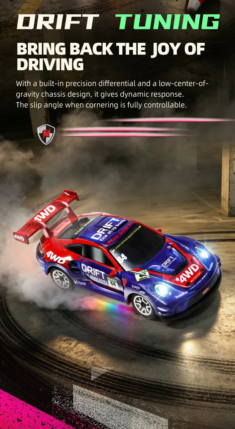 Auto RC da Drift ad Alta Velocità 1/64 con Luci, Auto Telecomandata 4WD 2.4G, Mini Auto da Corsa da Scrivania, Modellino in Scala, Giocattolo Regalo per Ragazzi