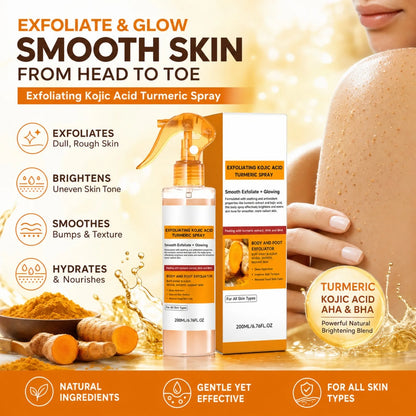 Set per la Cura della Pelle con Spray ed Siero Esfoliante all'Acido Kojico e Curcuma, Esfoliazione Delicata, Migliora il Tono Opaco, Kit Illuminante e Levigante
