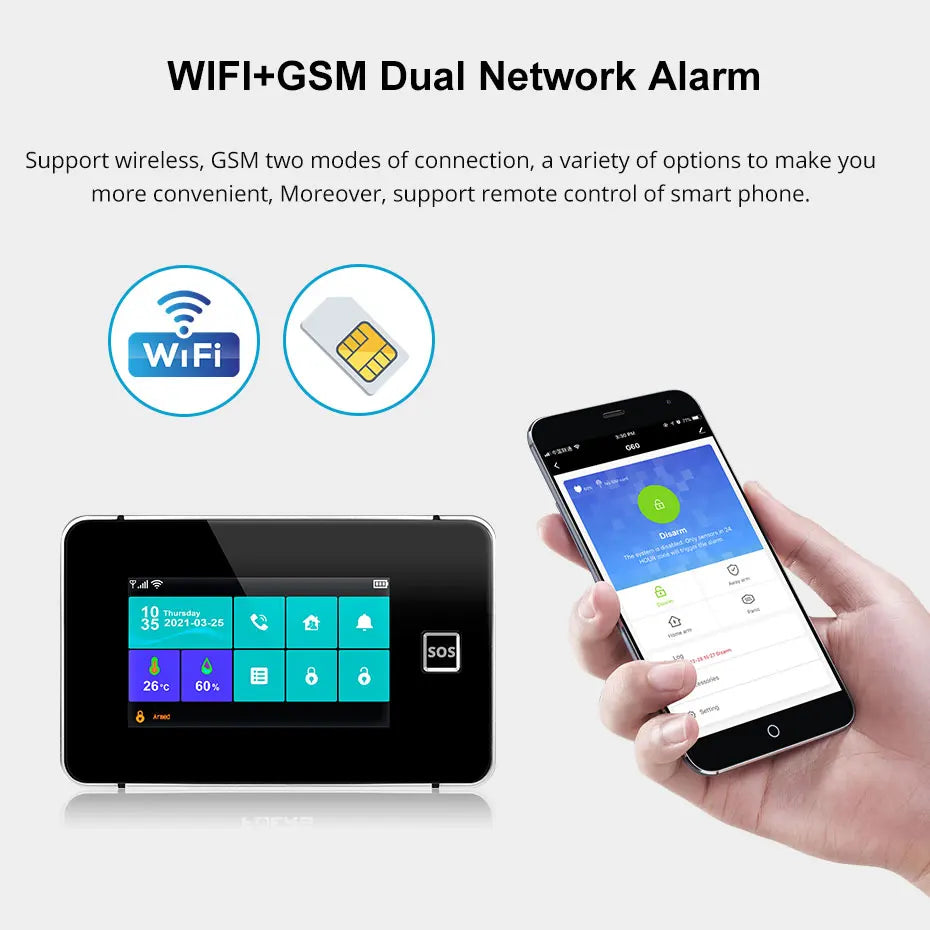 KERUI 2G WIFI GSM Sistema di Allarme Domestico Set Touch Screen da 4.3 pollici Sistema di Allarme di Sicurezza Tuya Smart App Alexa per la Casa Antifurto